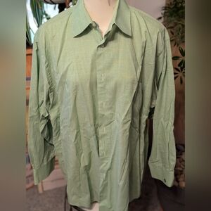 Men's Vtg DeSantis 100% Grn Plaid Cotton LS Dress Button Down Shirt Sz XL